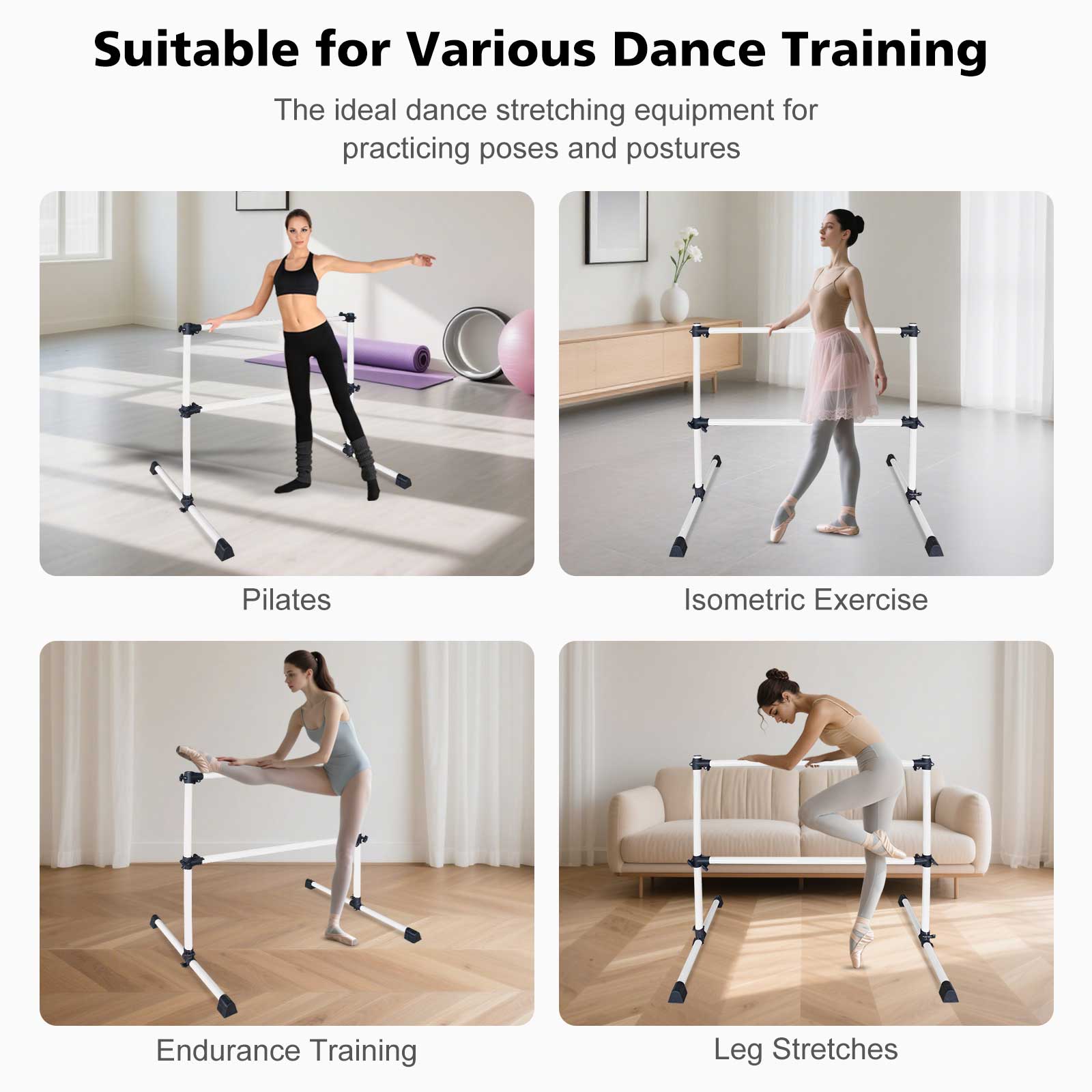 4FT White Ballet Barre With Adjustable Range Of 6.7-46 Inches For Dance Practice