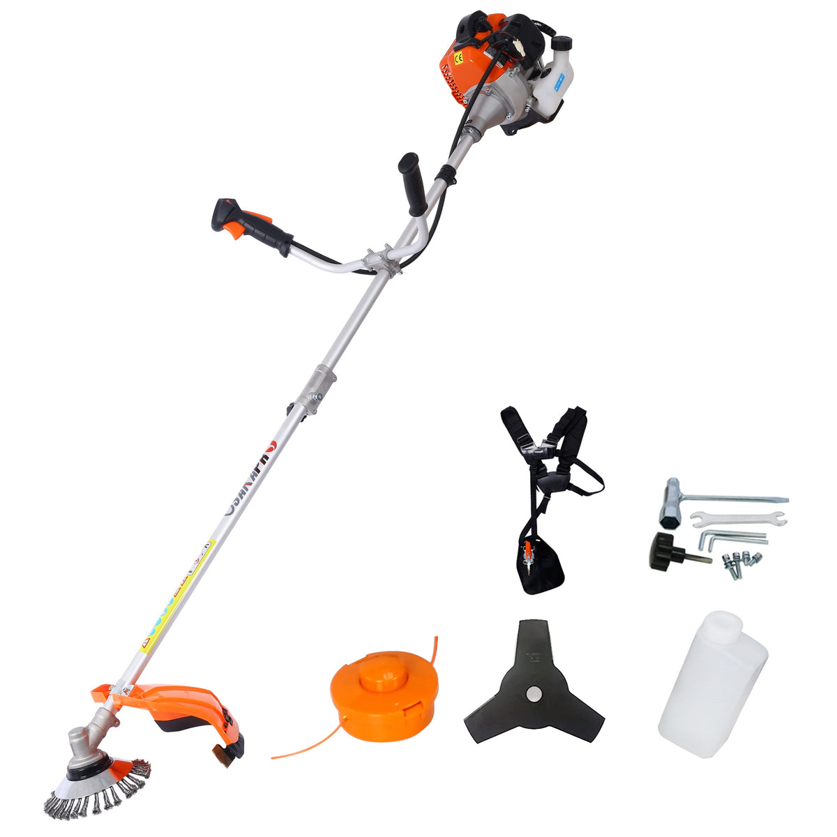52cc Weed Wacker Gas Powered,3 in 1 Multifunction, String Trimmer, 8 inch Weed Wacker Attachments Heads,10" Metal 3T Blade,Rubber Handle , Shoulder & Strap Included, EPA Compliant