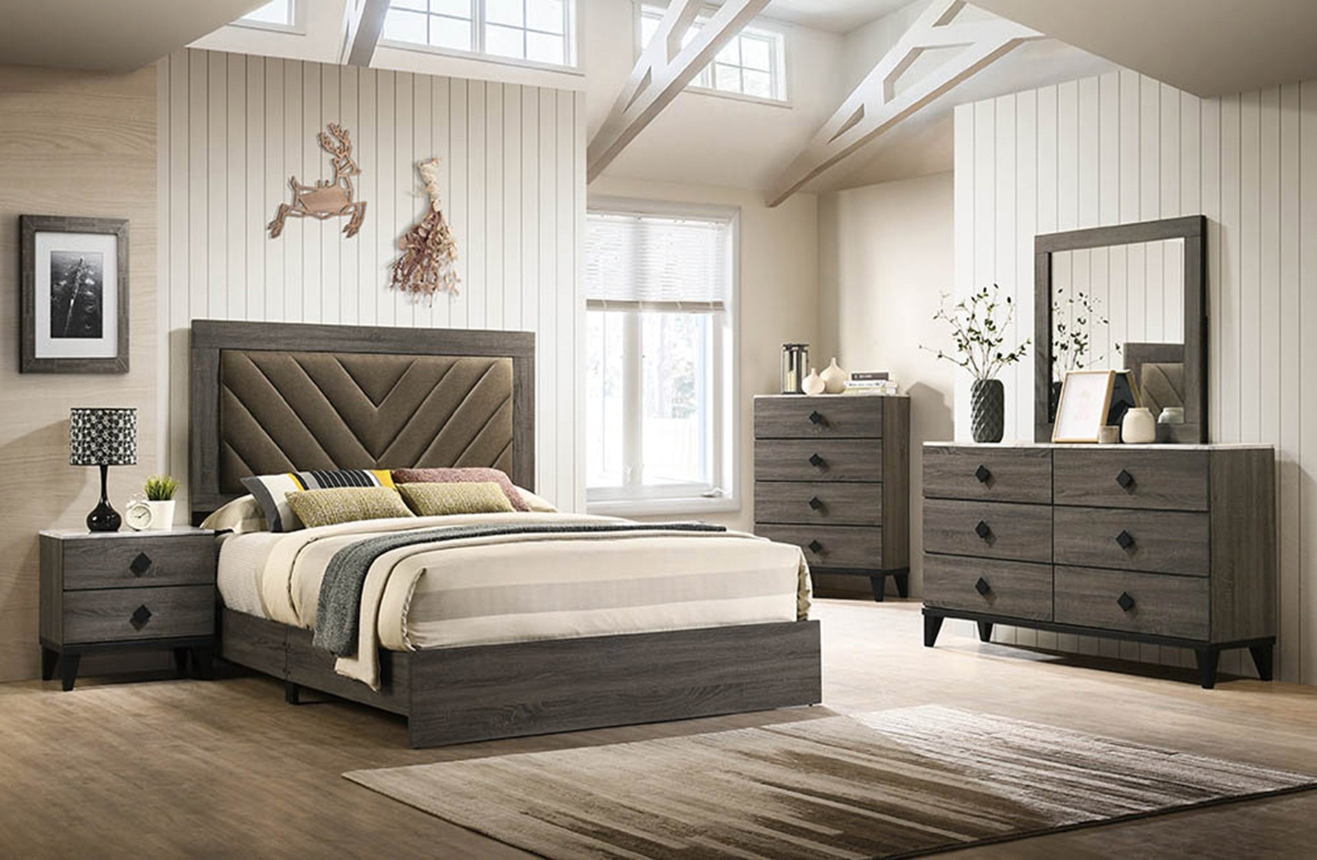 QUEEN BED in Dark Gray Oak (Rustic Accents)