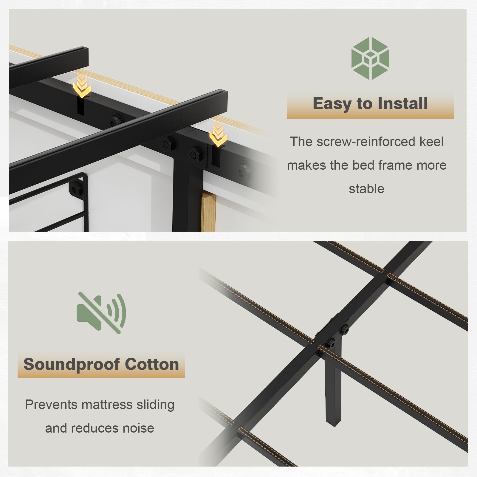 Queen Size Bed Frames with 4 Storage Drawers & 2-Tier Storage Headboards & Built-in USB Ports & Power Outlets, Metal Bed Frames Nox Box Spring Needed, Oak
