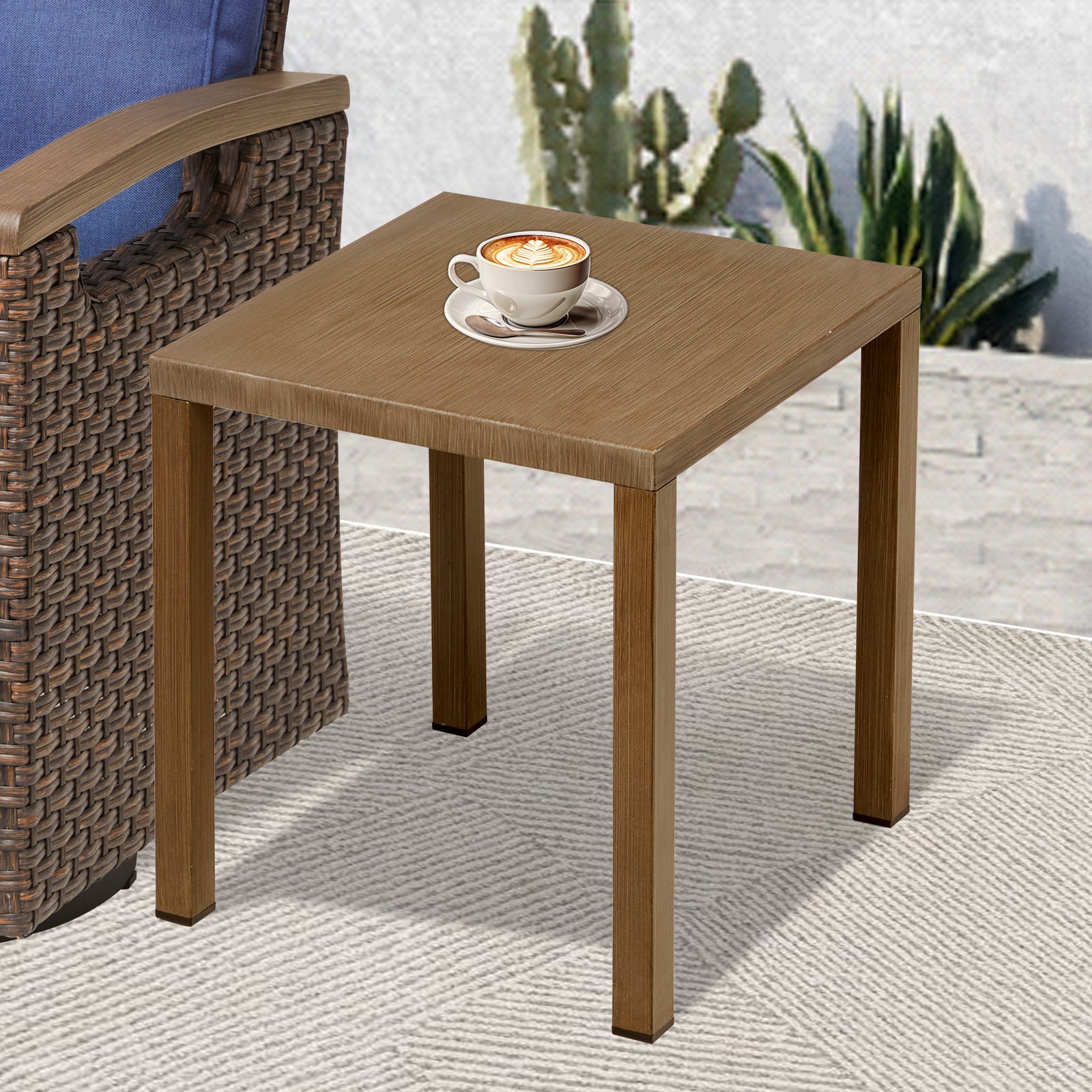 Outdoor Steel Side Table,22x20x20 inch Small Patio Table Square End Table for Pool Balcony Deck Porch Lawn Backyard, Brown