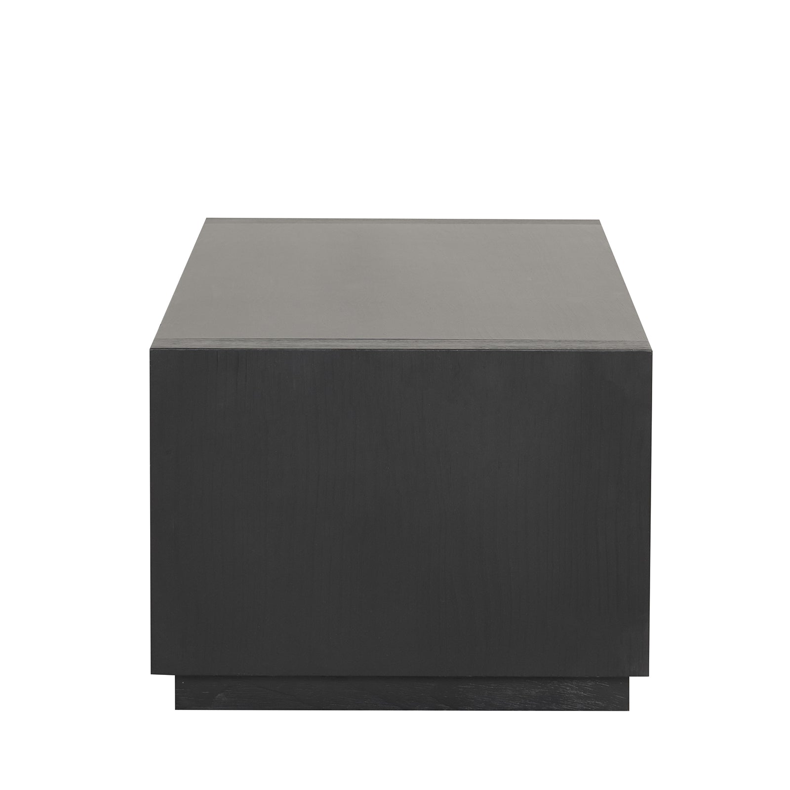 Contemporary Style Rectangle Coffee Table Plinth Base Open Bottom shelf Black Finish Primary Living Room