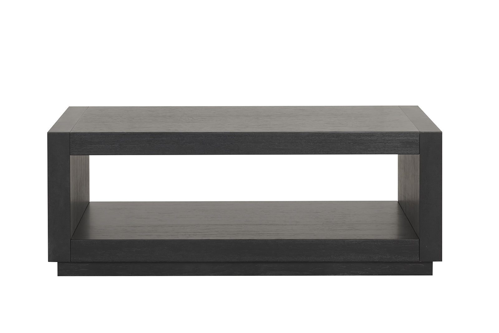 Contemporary Style Rectangle Coffee Table Plinth Base Open Bottom shelf Black Finish Primary Living Room