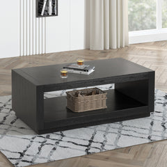 Contemporary Style Rectangle Coffee Table Plinth Base Open Bottom shelf Black Finish Primary Living Room