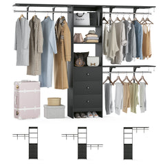 Closet Organizer - High Capacity Wardrobe Rack with 3 Drawers, Shelves & Expandable Hanger Rods, Fits 6-9 ft Spaces, Durable & Stylish - 96" L x 16" W x 75" H, Supports Up to 1000 LBS