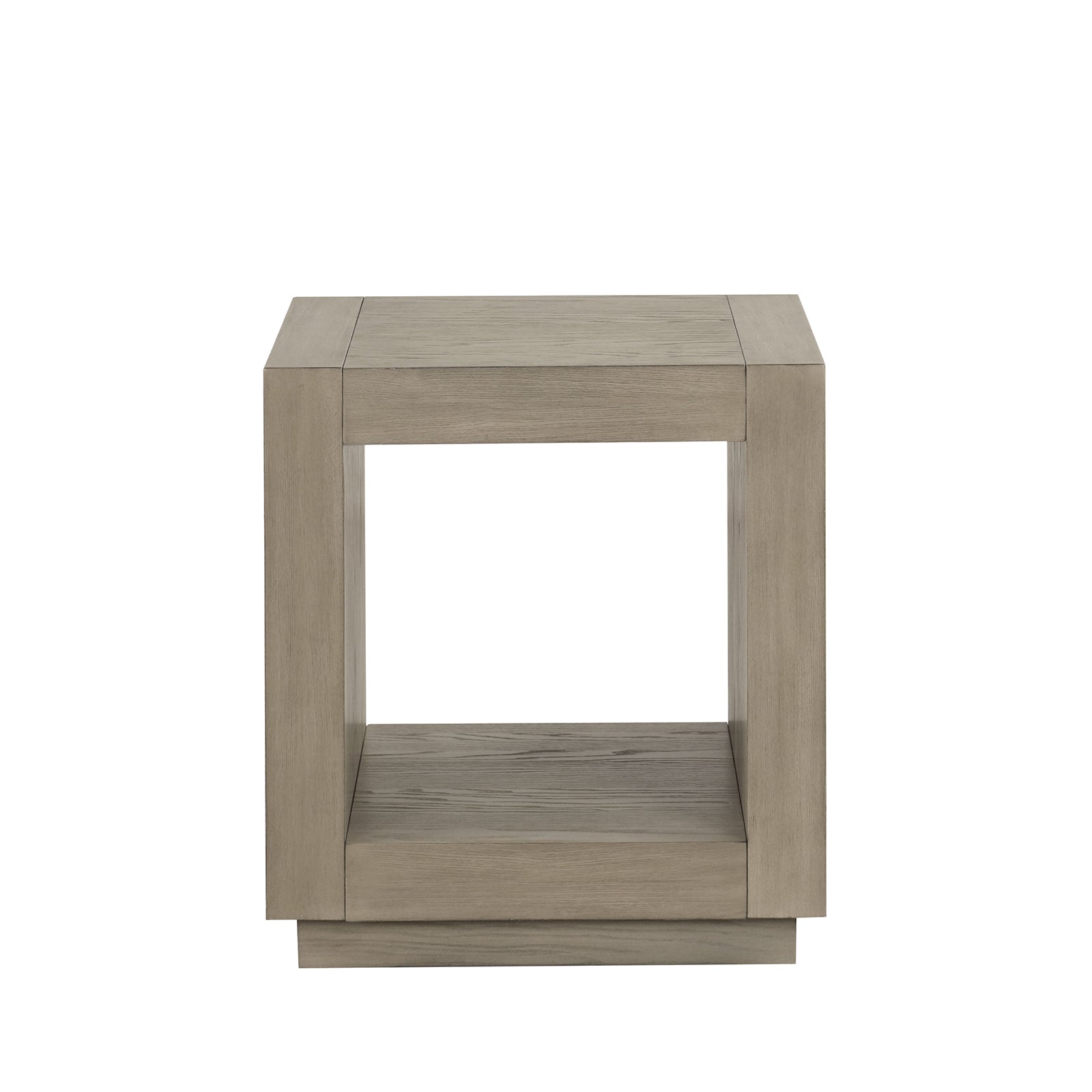 1pc Square End Table Plinth Base Open Bottom shelf Natural Finish Primary Living Room