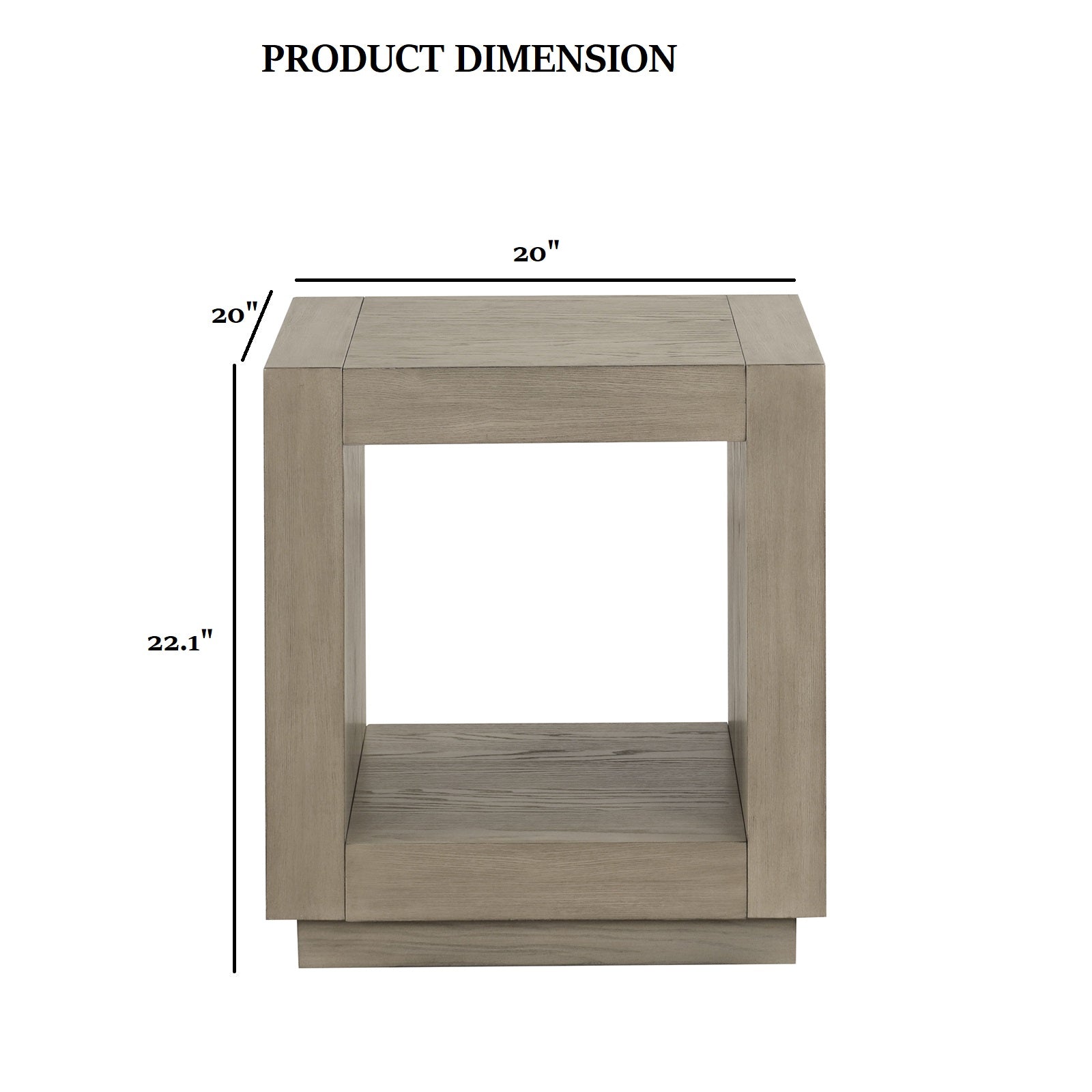 1pc Square End Table Plinth Base Open Bottom shelf Natural Finish Primary Living Room
