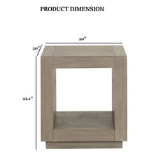 1pc Square End Table Plinth Base Open Bottom shelf Natural Finish Primary Living Room