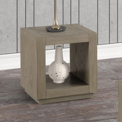 1pc Square End Table Plinth Base Open Bottom shelf Natural Finish Primary Living Room