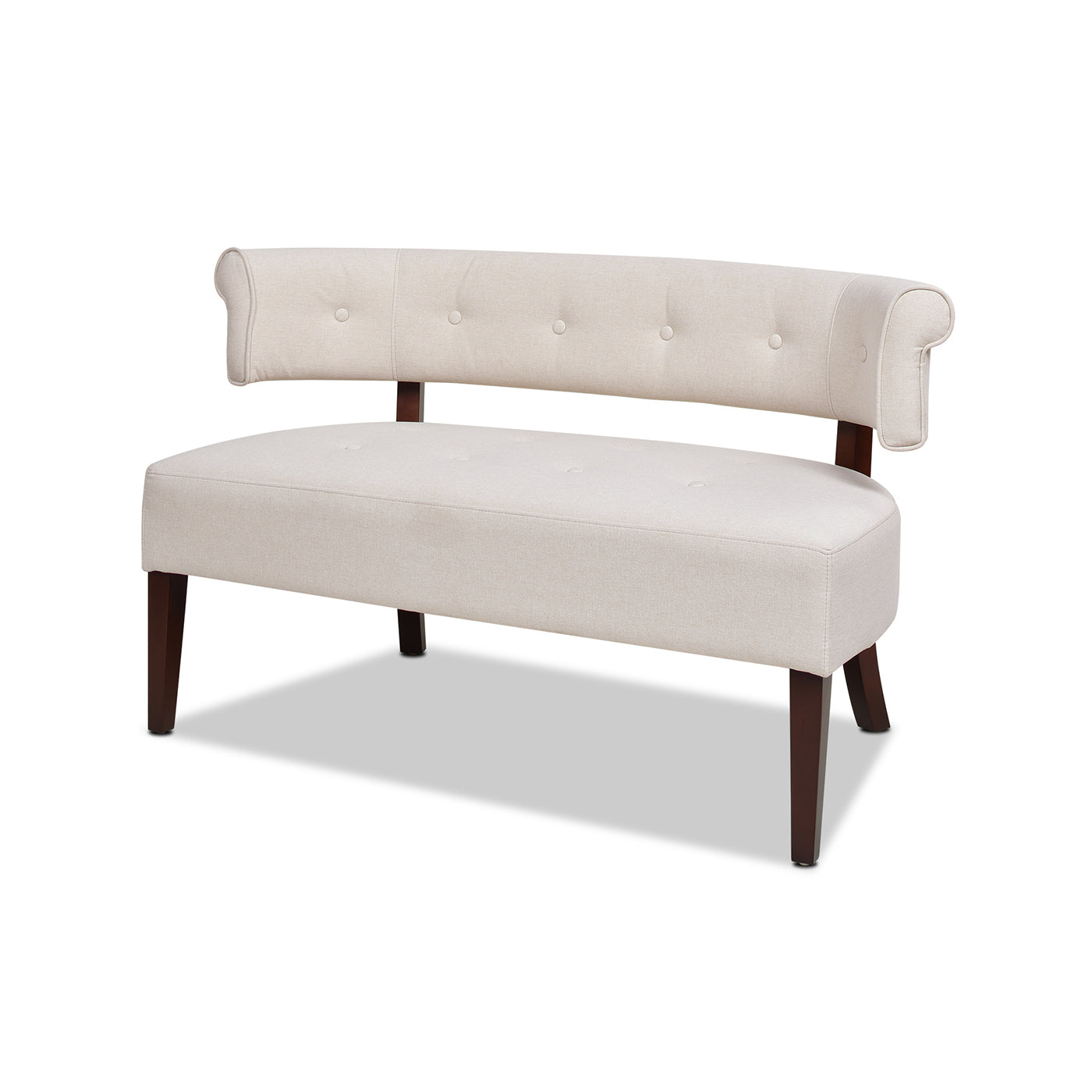 Jared Roll Arm Tufted Bench Settee, Sky Neutral Beige Polyester
