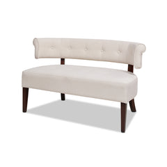 Jared Roll Arm Tufted Bench Settee, Sky Neutral Beige Polyester