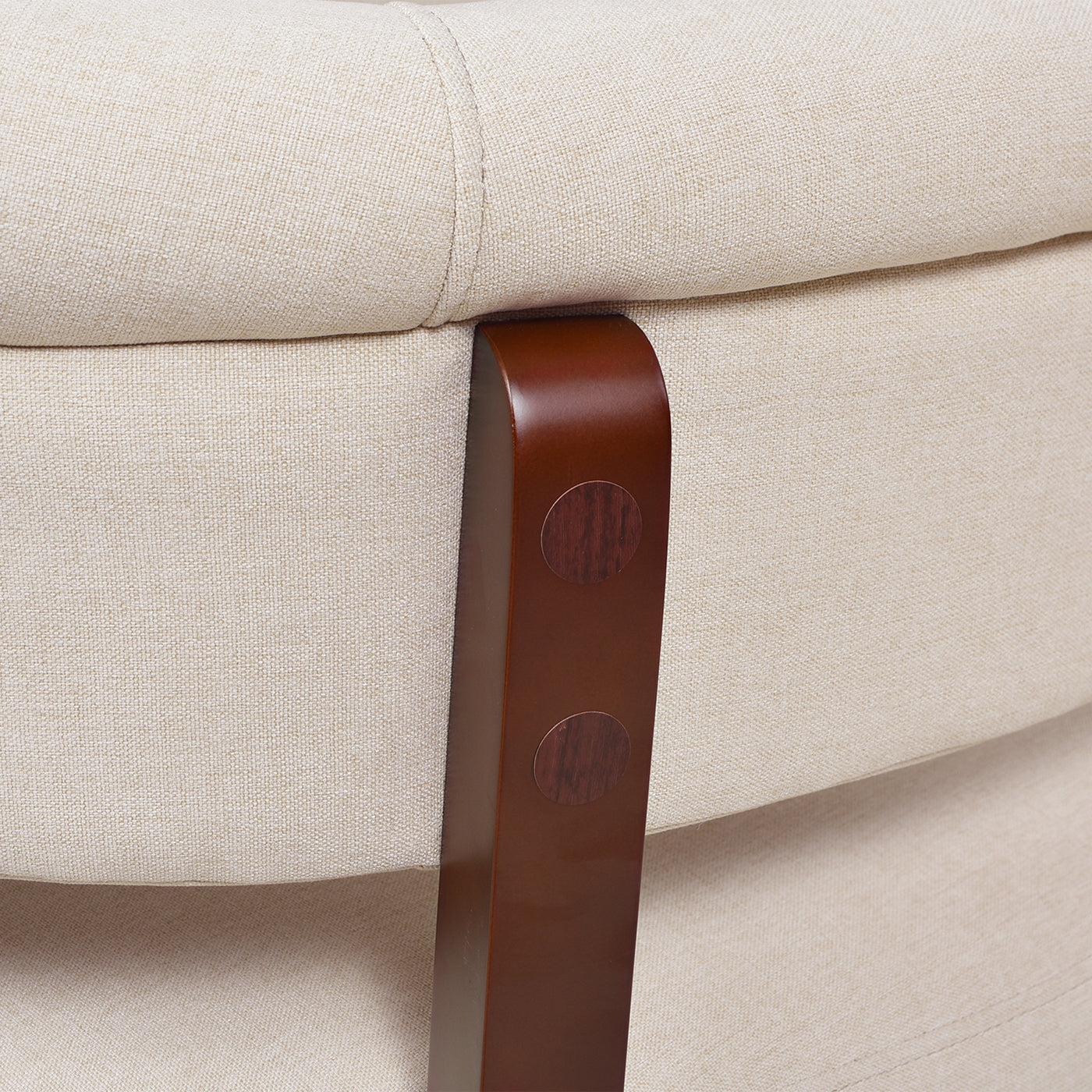 Jared Roll Arm Tufted Bench Settee, Sky Neutral Beige Polyester