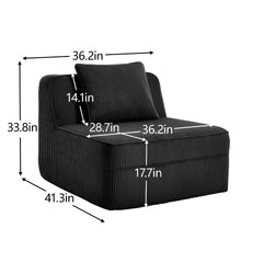Martha Armless Sofa W/Pillow Corduroy black