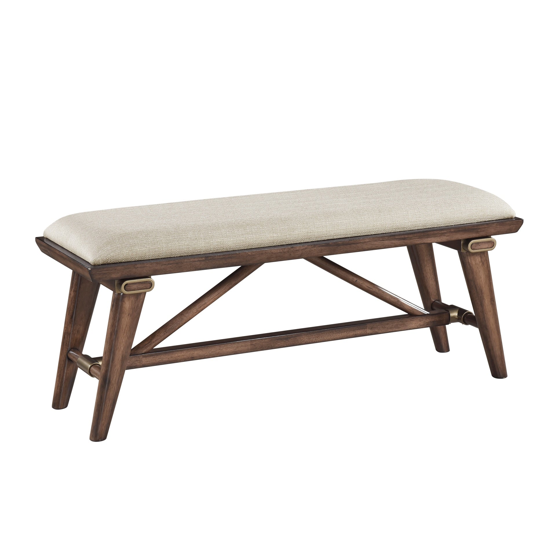 Modern Design 1pc Bench Fabric Upholstered Seat Brown Finish Wooden Dining Kitchen Furniture
