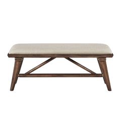 Modern Design 1pc Bench Fabric Upholstered Seat Brown Finish Wooden Dining Kitchen Furniture