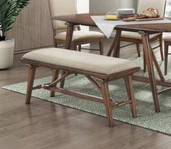 Modern Design 1pc Bench Fabric Upholstered Seat Brown Finish Wooden Dining Kitchen Furniture
