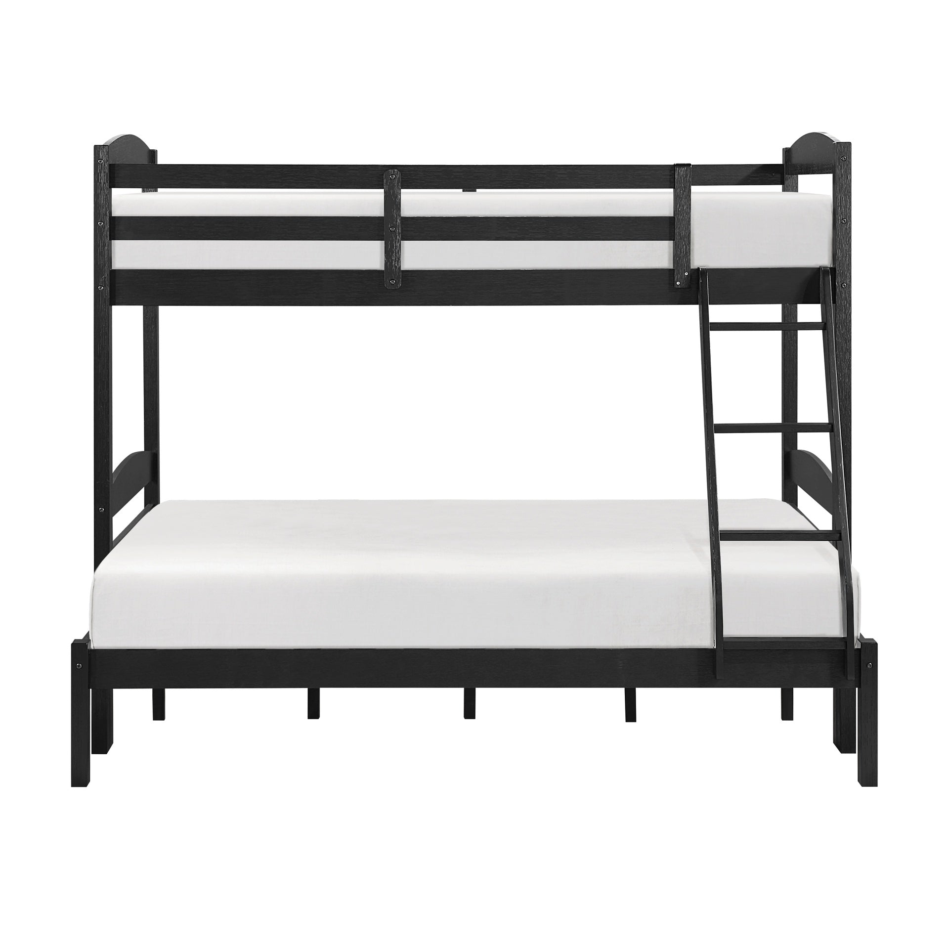 Twin over Full Bunk Bed with Guard Rails 1pc Sturdy Wooden Black Finish Youth Bedroom Furniture
