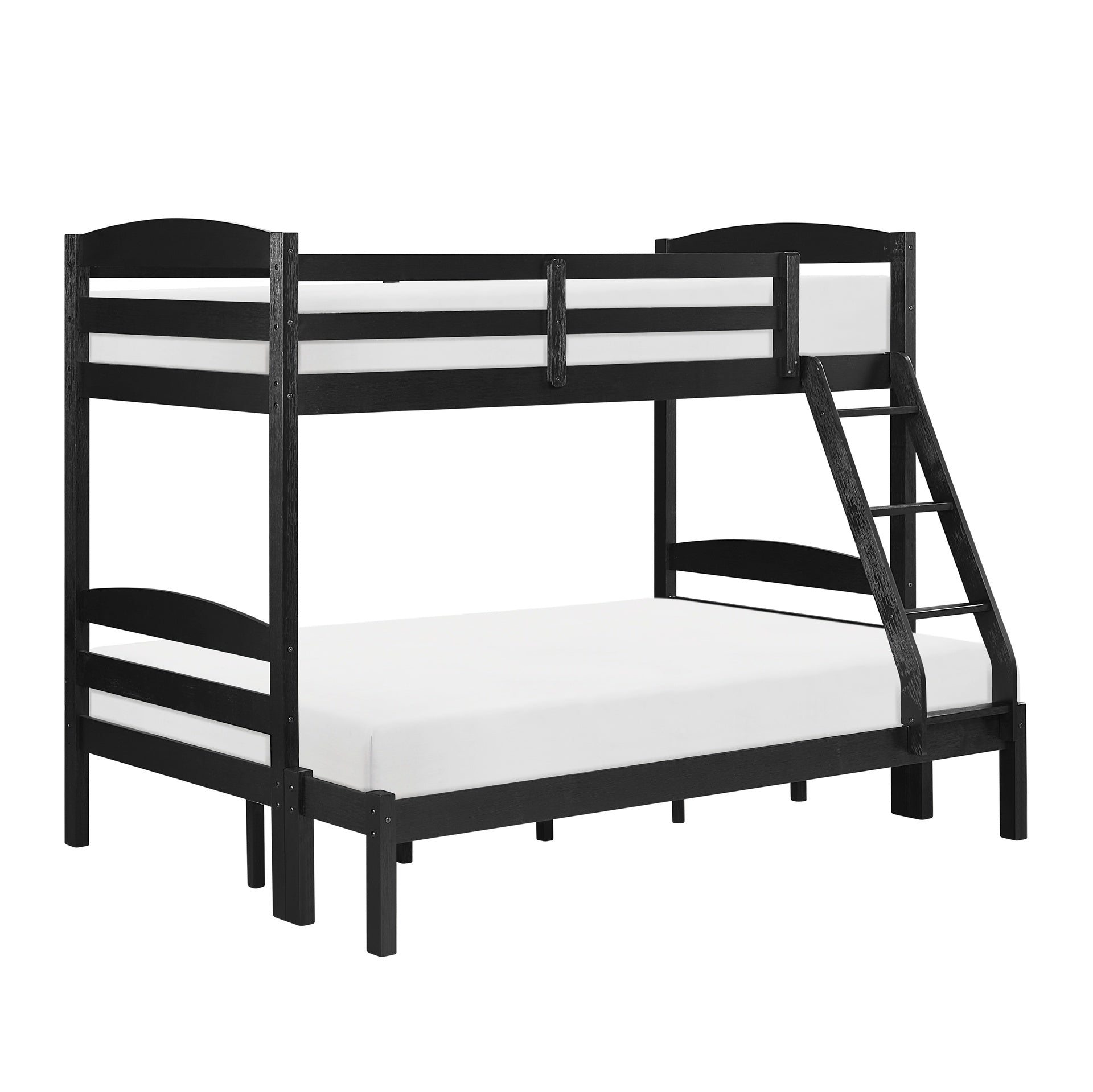 Twin over Full Bunk Bed with Guard Rails 1pc Sturdy Wooden Black Finish Youth Bedroom Furniture