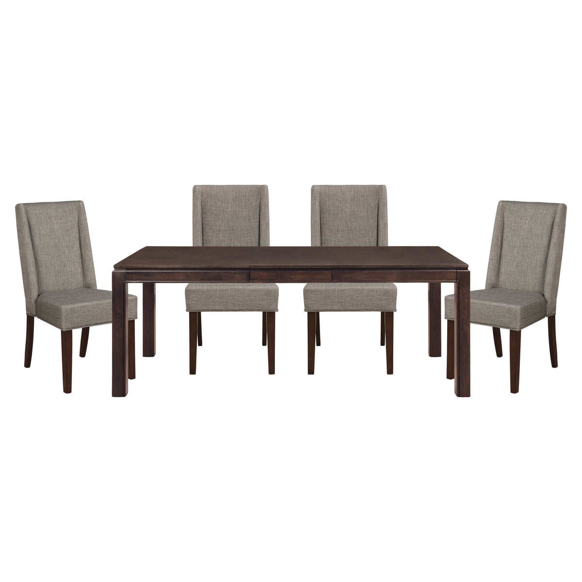 Contemporary Dark Brown 5pc Dining set Table with Extension Leaf and 4x Upholstered Side Chairs Modern Dining Room Furniture
