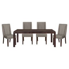 Contemporary Dark Brown 5pc Dining set Table with Extension Leaf and 4x Upholstered Side Chairs Modern Dining Room Furniture