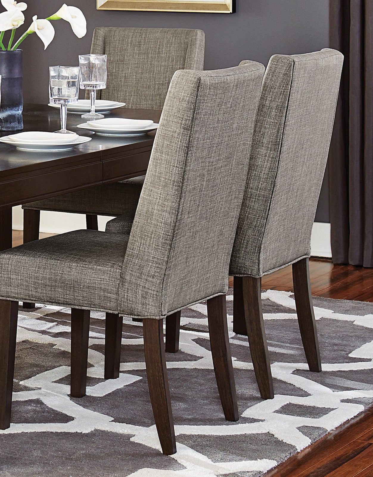 Contemporary Dark Brown 5pc Dining set Table with Extension Leaf and 4x Upholstered Side Chairs Modern Dining Room Furniture