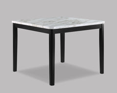 6-Piece Contemporary Counter Height Dining Set Square Faux Marble Table Tope Black Finish Upholstered Chairs Bench Channel Tufting Wooden Solid Wood Dining Room Kitchen Furniture