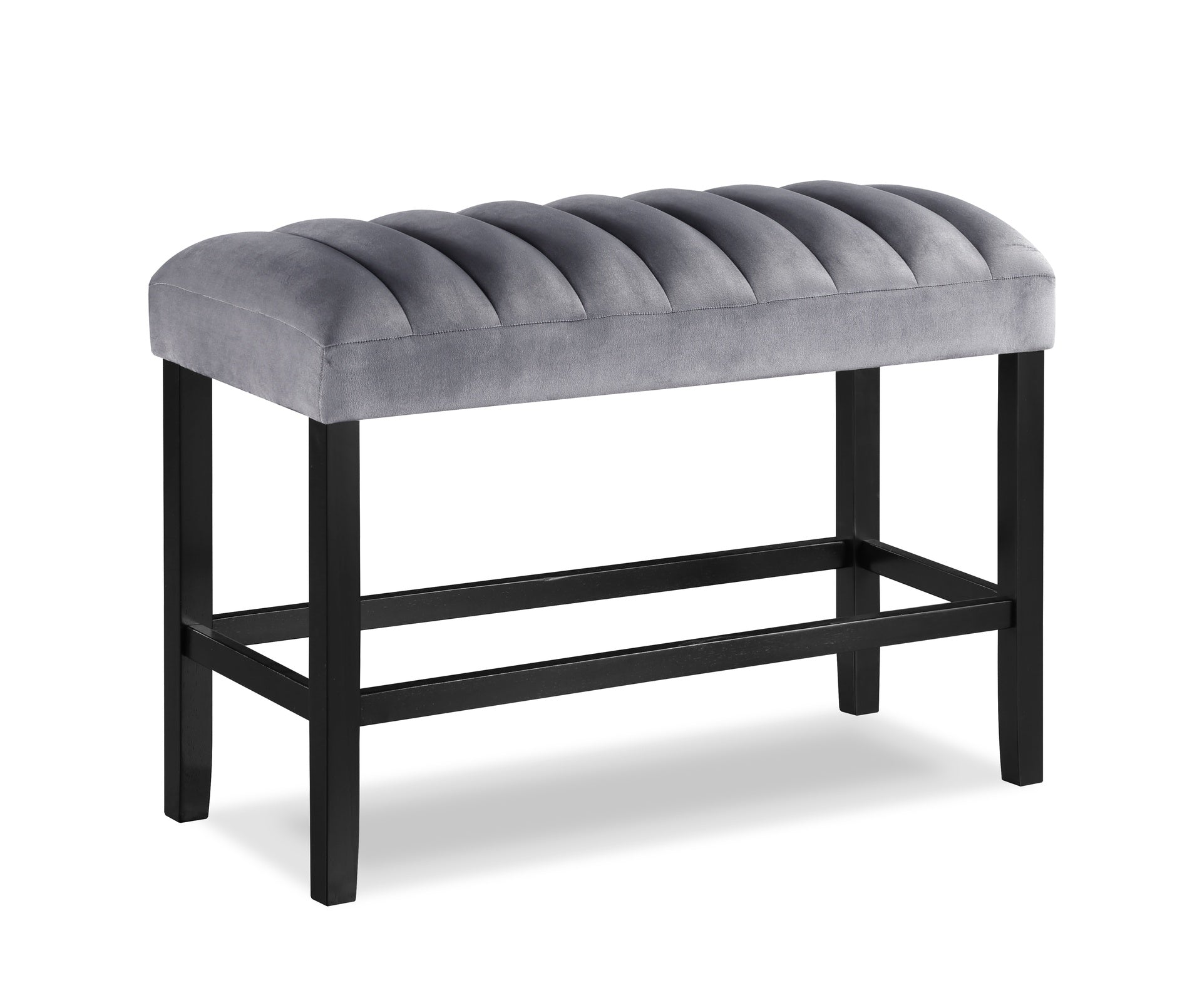 6-Piece Contemporary Counter Height Dining Set Square Faux Marble Table Tope Black Finish Upholstered Chairs Bench Channel Tufting Wooden Solid Wood Dining Room Kitchen Furniture