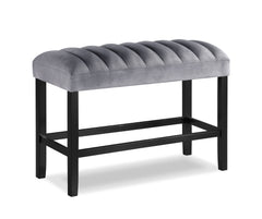 6-Piece Contemporary Counter Height Dining Set Square Faux Marble Table Tope Black Finish Upholstered Chairs Bench Channel Tufting Wooden Solid Wood Dining Room Kitchen Furniture