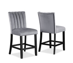 5-Piece Contemporary Counter Height Dining Set Square Faux Marble Table Tope Black Finish Upholstered Chairs Channel Tufting Wooden Solid Wood Dining Room Kitchen Furniture