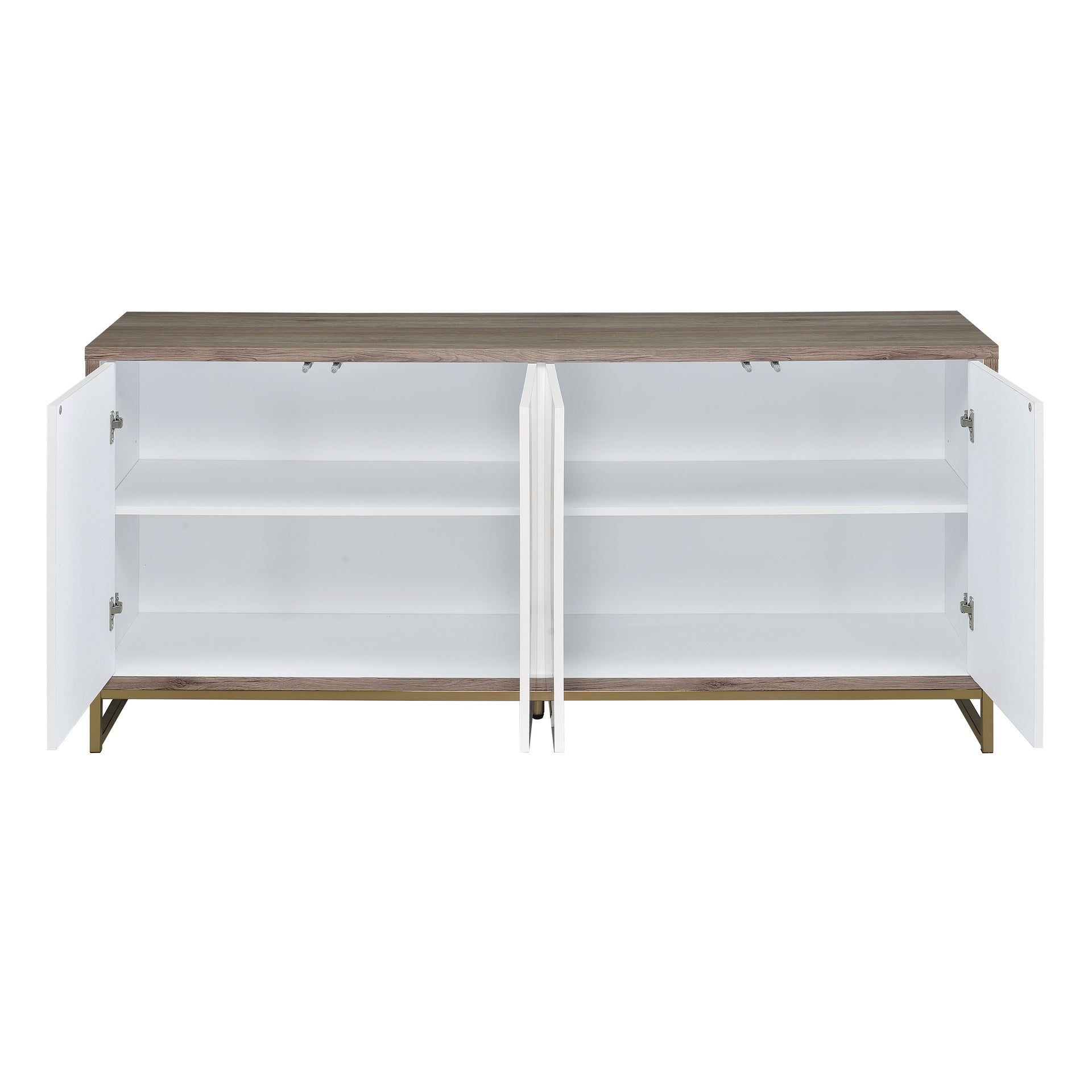 Paavan White Marble Paint Oak & Champagne Finish Console Cabinet