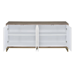 Paavan White Marble Paint Oak & Champagne Finish Console Cabinet