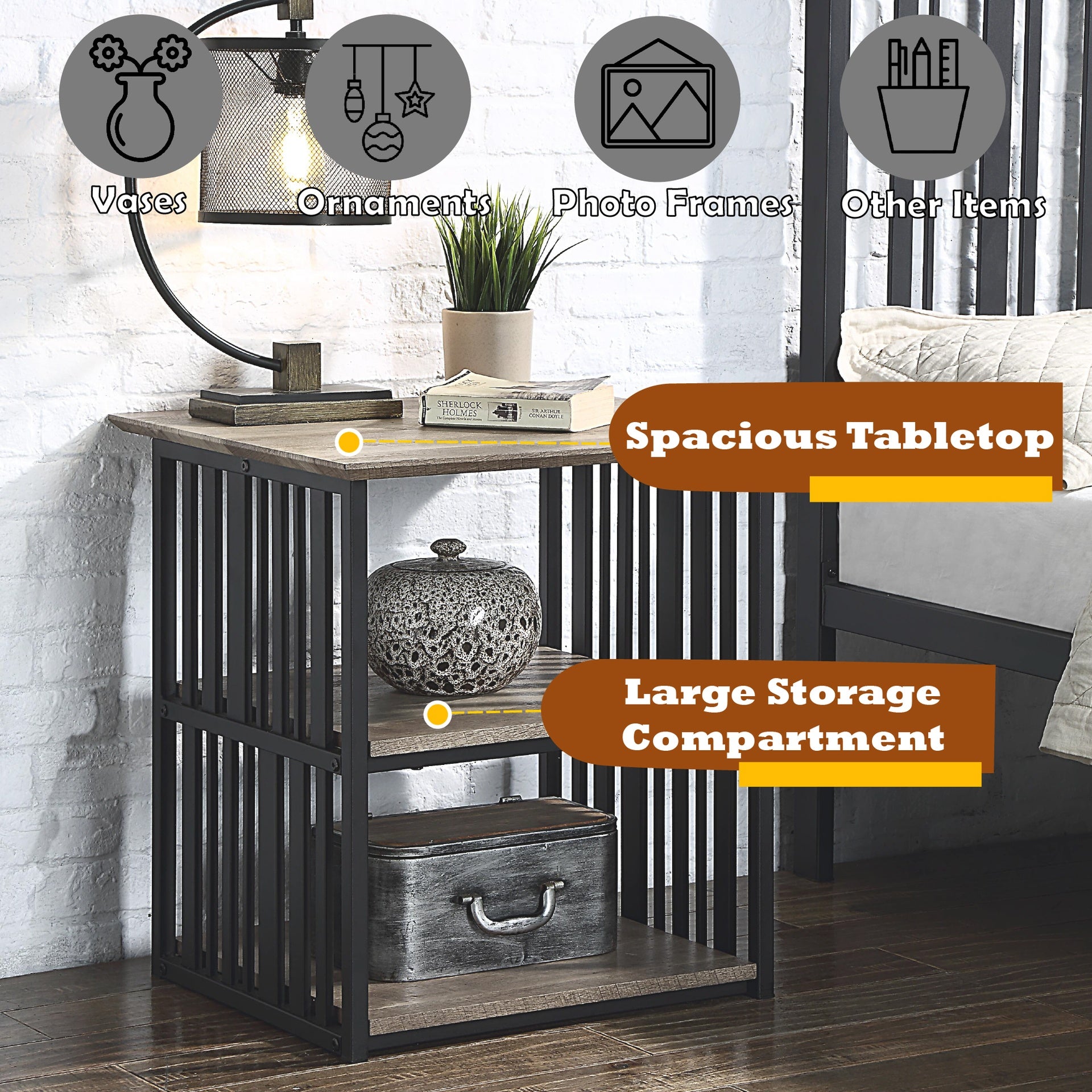 Zudora Antique Oak & Black Finish Nightstand