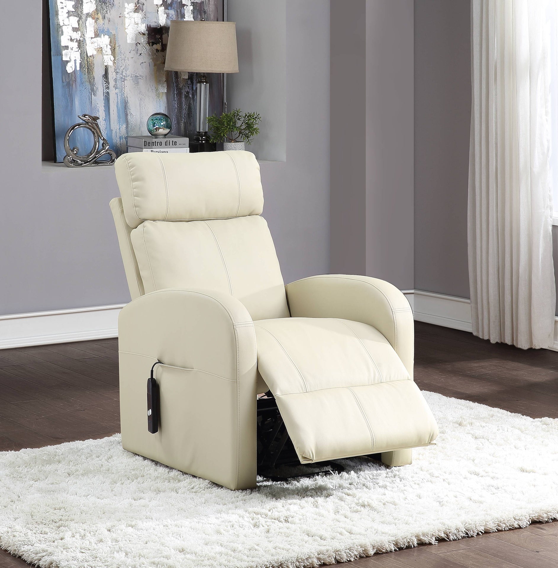Ricardo Beige Synthetic Leather Power Motion Recliner W/Lift