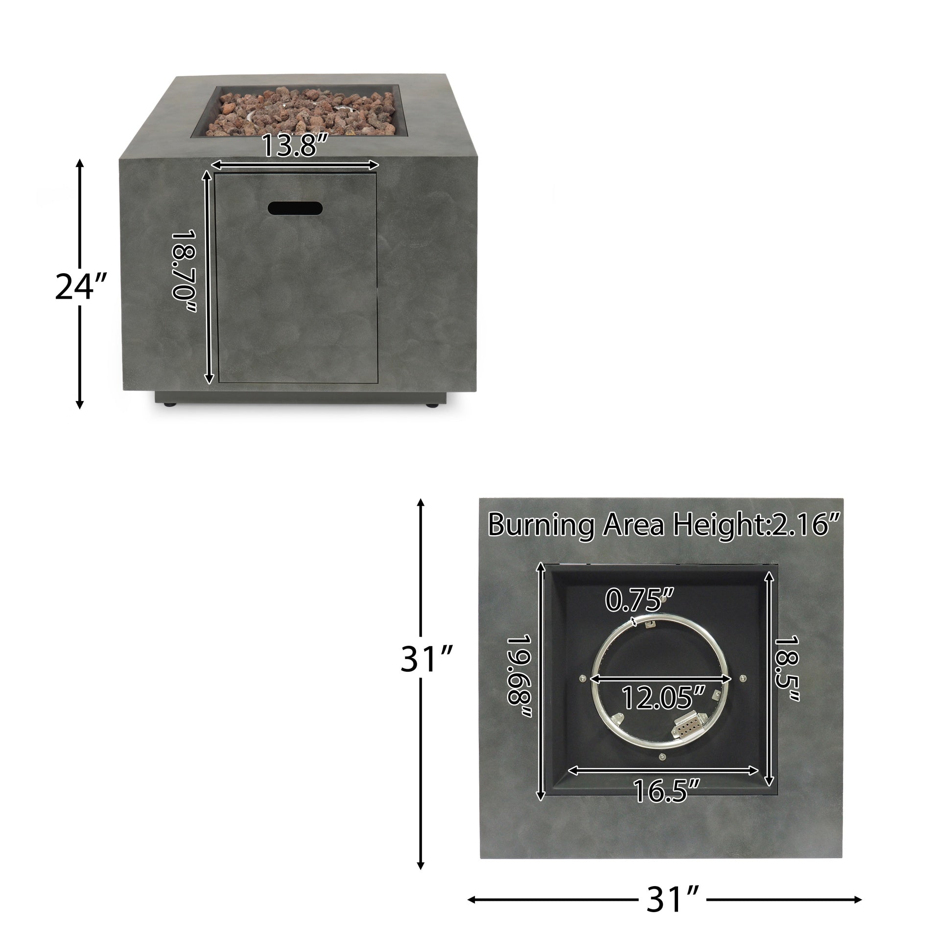 SQUARE IRON FIRE PIT-50 000 BTU