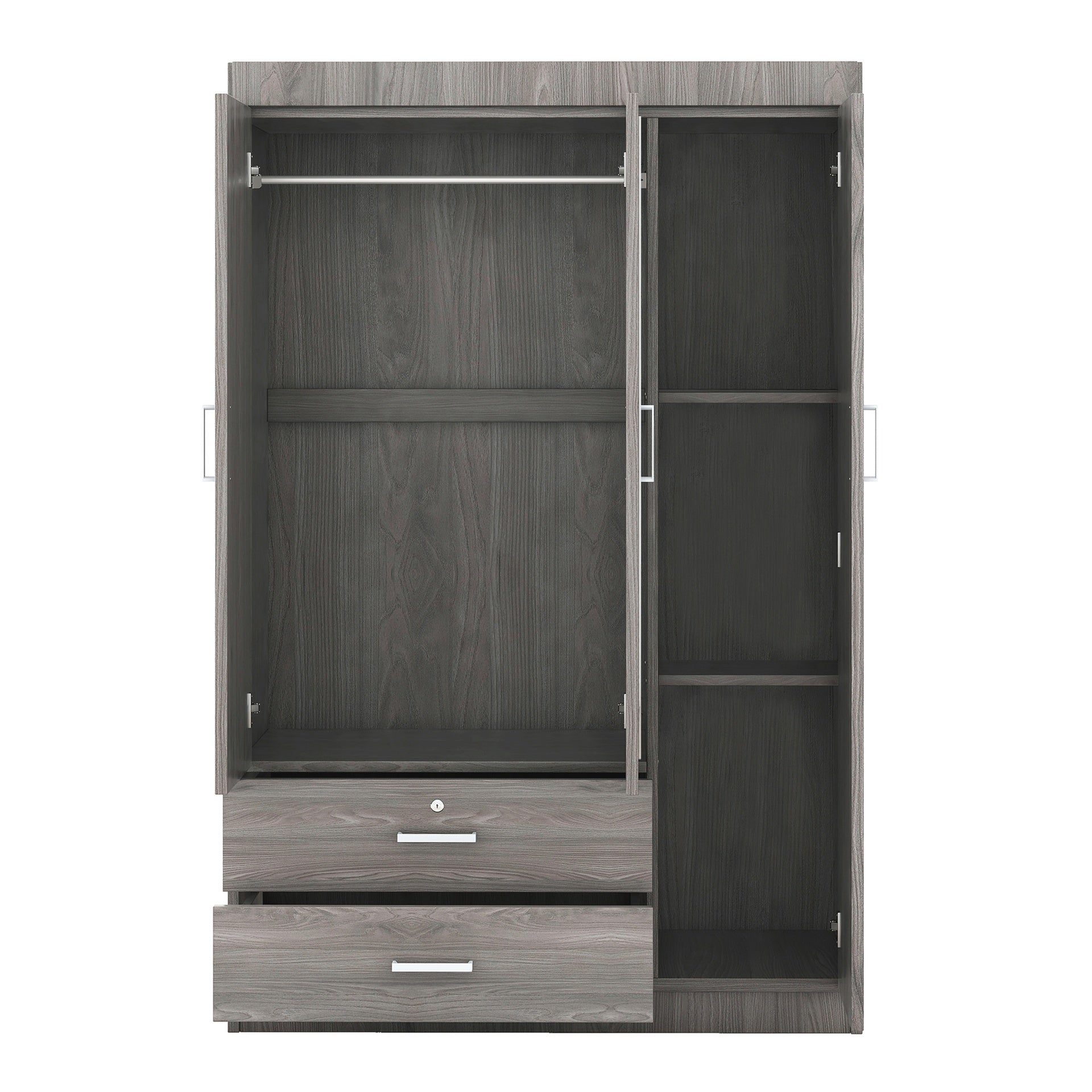 3-Door Mirror Wardrobe with shelves, Gray
