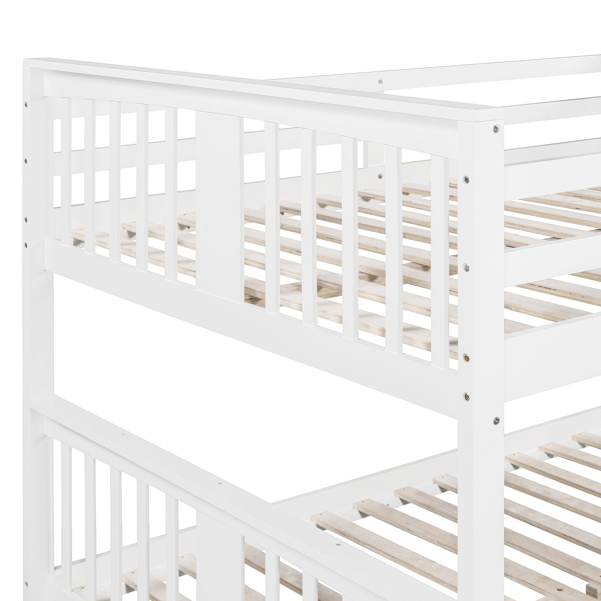 Full over Full Bunk Bed with Ladder for Bedroom, Guest Room Furniture-White