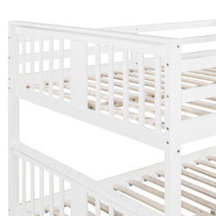 Full over Full Bunk Bed with Ladder for Bedroom, Guest Room Furniture-White