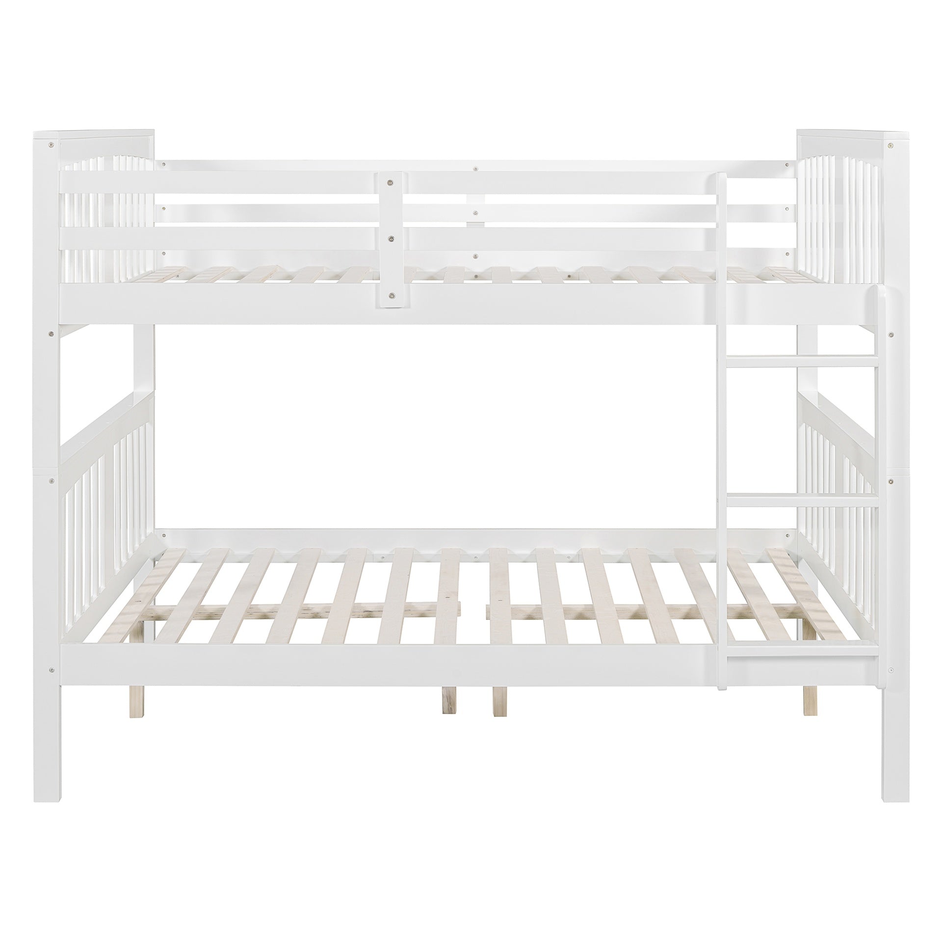 Full over Full Bunk Bed with Ladder for Bedroom, Guest Room Furniture-White