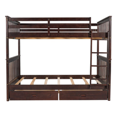 Full-Over-Full Bunk Bed with Ladders and Two Storage Drawers (Espresso)