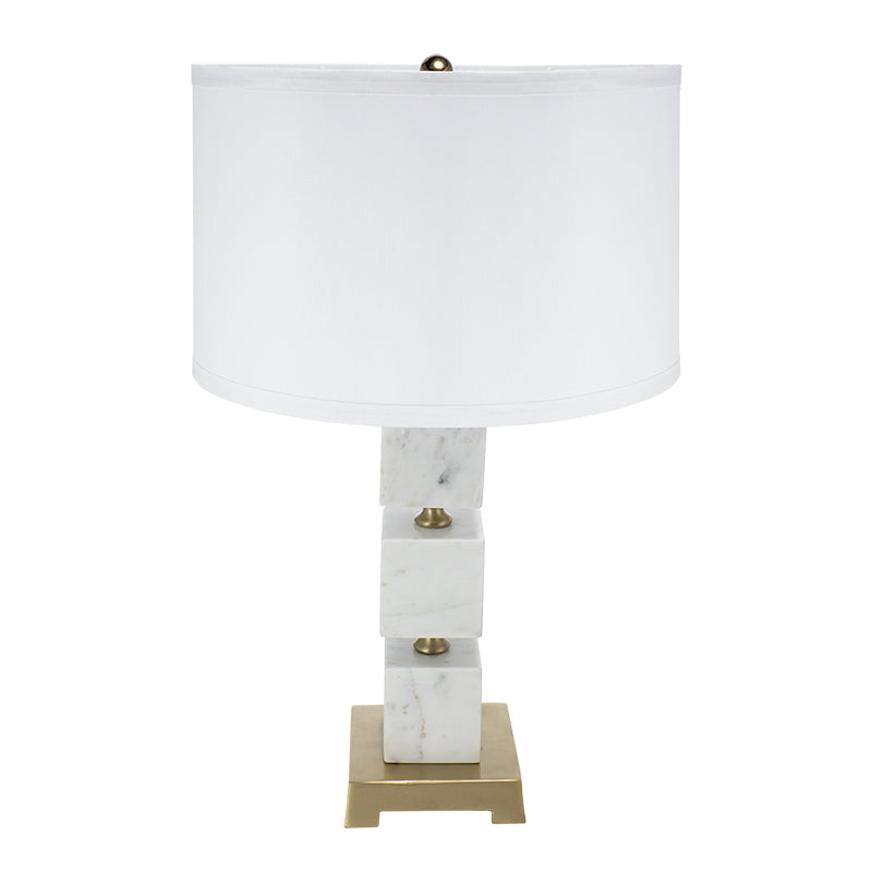 D16x26.5" White Marble Cube Table Lamp with Gold Base and Body (Lamp Shade Assembly Required)