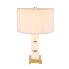 D16x26.5" White Marble Cube Table Lamp with Gold Base and Body (Lamp Shade Assembly Required)