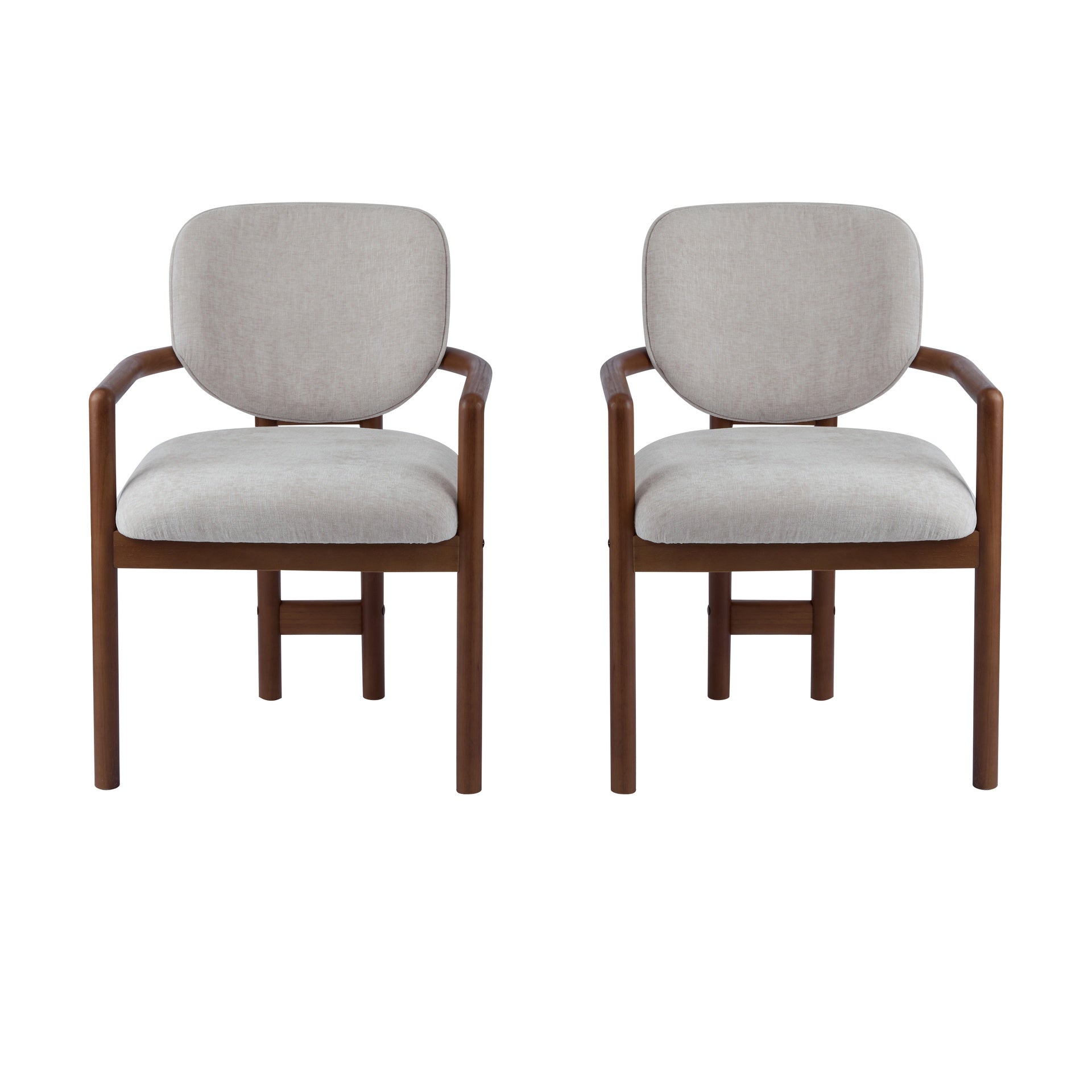 Dining Chairs Set of 2 Upholstered Arm Chairs, Rubber Wood Accent Chairs Beige Fabric Seating, 300 LBS Weight Capacity
