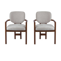 Dining Chairs Set of 2 Upholstered Arm Chairs, Rubber Wood Accent Chairs Beige Fabric Seating, 300 LBS Weight Capacity