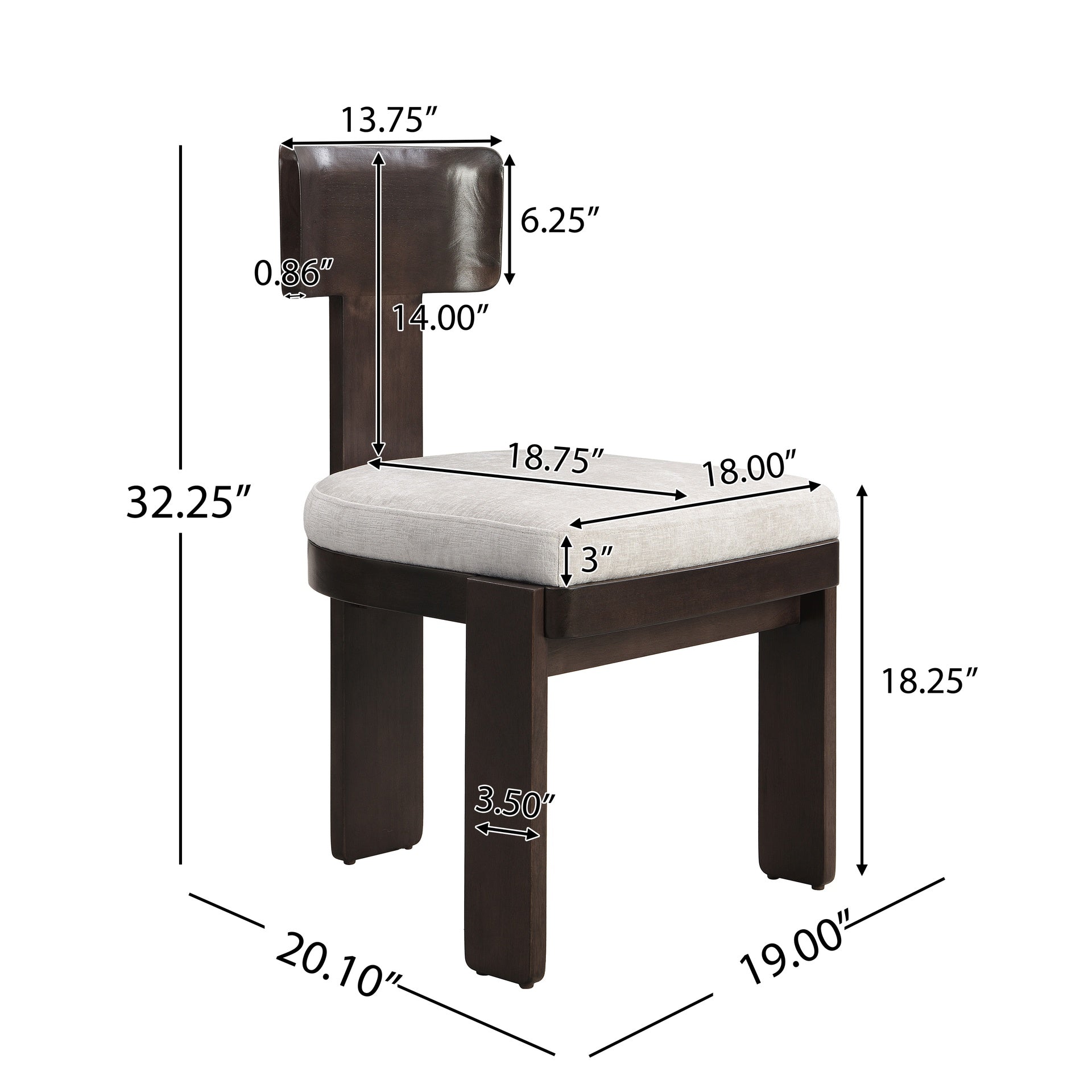 Upholstered Dining Chairs Set of 2, Fabric Side Chairs with Gray Seating Dark Brown Solid Rubber Wood Legs, 330 LBS Weight Capacity