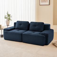 82" Modern L-Shaped Modular Sectional Sofa for Living Room, Corduroy Fabric, 2-Seater Couch with Deep Seat , Pearl-like piping, Tufted Design, No Assembly, Anti-slip Design, Blue
