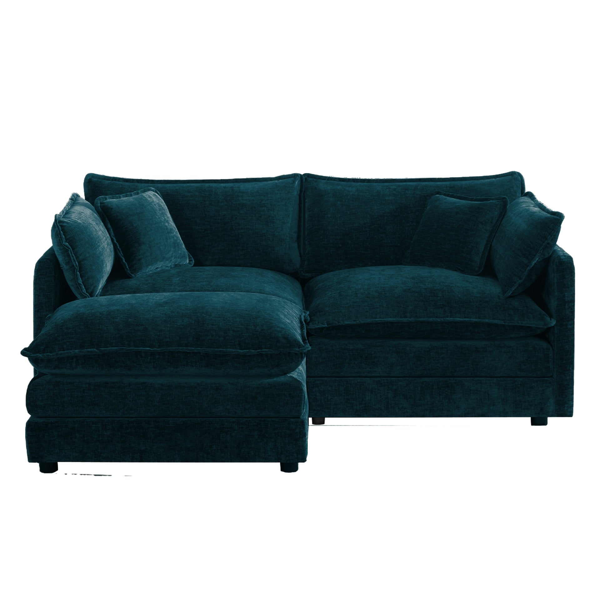 Chenille Two-Seater Sofa with 1 Footrest, 2 Seater L-Shaped Sectional with Ottoman,Loveseat with Ottoman for Small Living Space,Blue Chenille