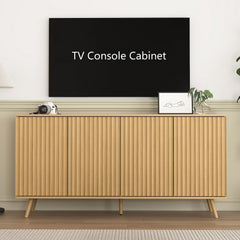 Sideboard Buffet Cabinet with Storage, Long Sideboard Storage Cabinet with 4 Doors, Wood Credenza Console Coffee Bar Cabinets with Adjustable Shelves for Living Room Kitchen Dining Room Natural