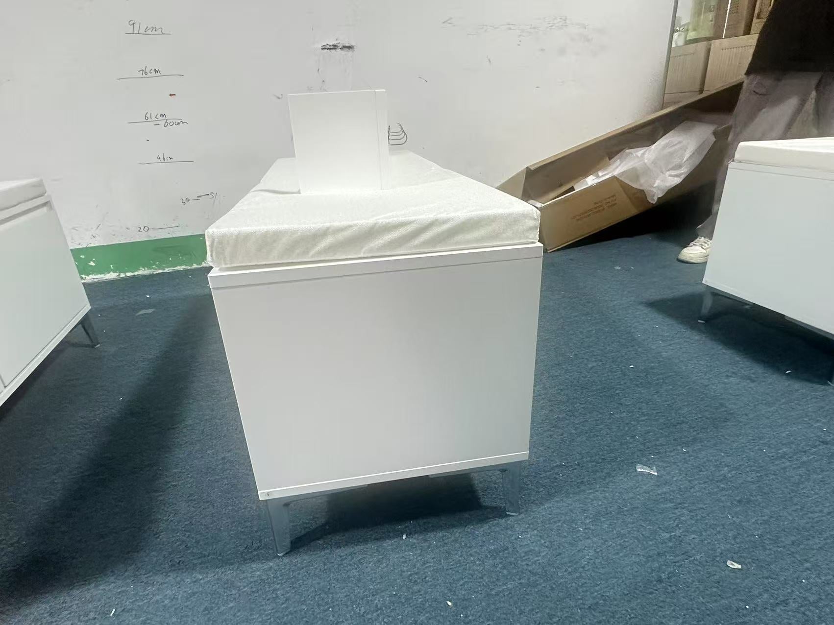 Wall-Mounted Entryway Shelf with Hooks and Storage Bench Set, Modern White Shoe Cabinet with Cushion and Closed Storage for Hallway, Bedroom, or Mudroom