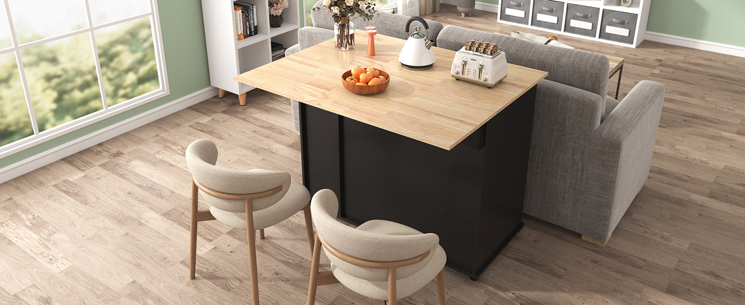 K&K Kitchen Island with Drop Leaf, Kitchen Storage Cart with 3 Tier Pull Out Cabinet Organizer, Internal Storage Rack, Rolling Kitchen Cart on Wheels with Towel Rack, 2 Drawers, for Kitchen, Black