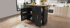 K&K Kitchen Island with Drop Leaf, Kitchen Storage Cart with 3 Tier Pull Out Cabinet Organizer, Internal Storage Rack, Rolling Kitchen Cart on Wheels with Towel Rack, 2 Drawers, for Kitchen, Black
